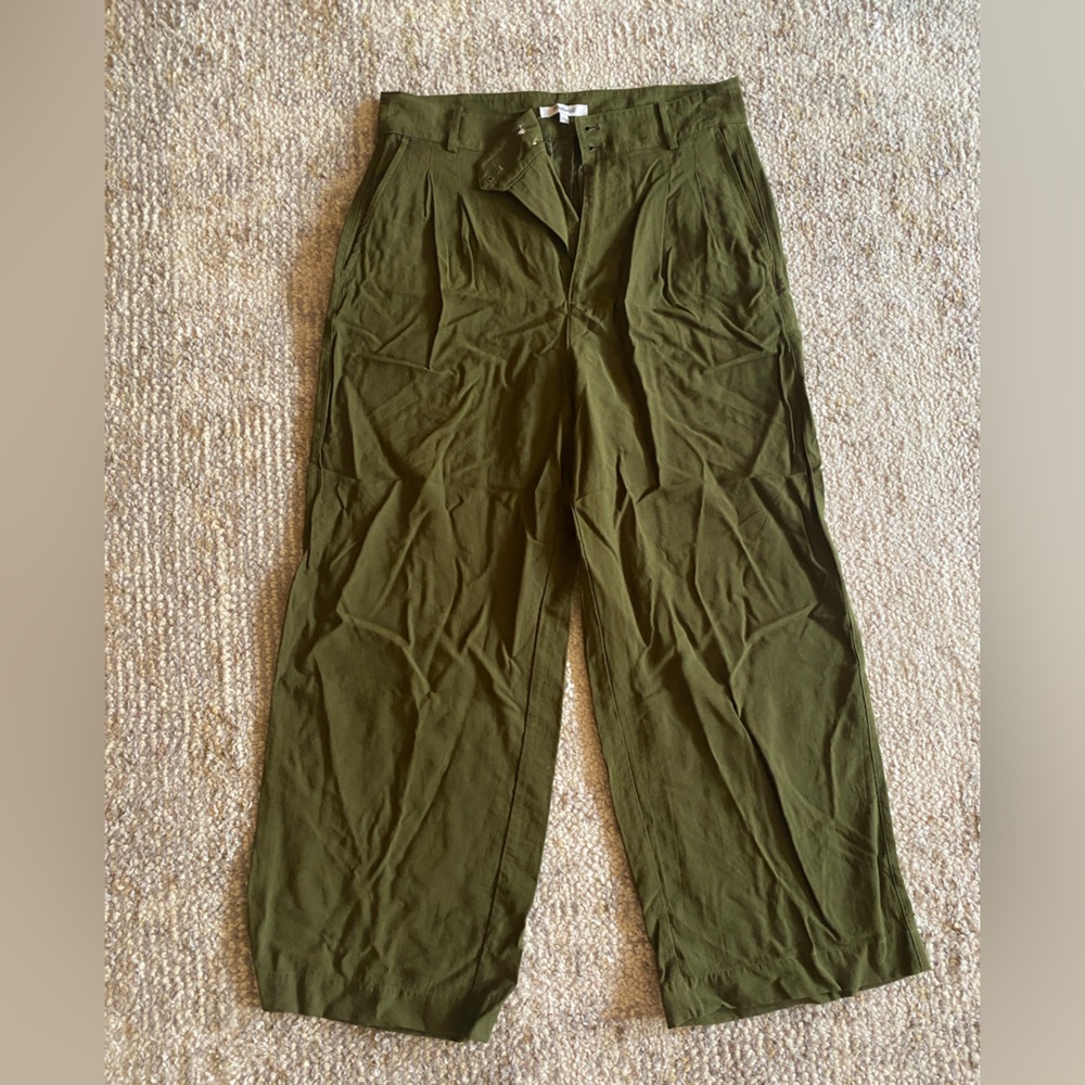 Madewell Womens Wide Leg Crop Pants in Olive size 6